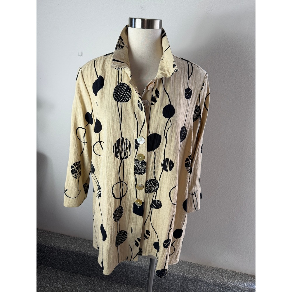 NEW Ali Miles Womens Plus 1X Button Up Tunic Blouse Wired Collar Lagenlook